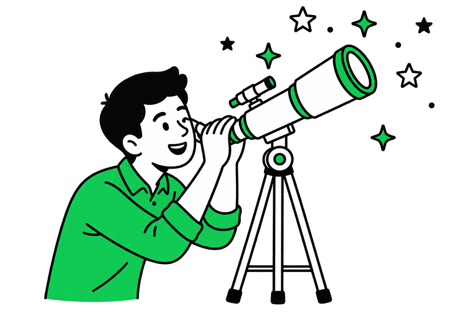 A person looking through a telescope towards something far away