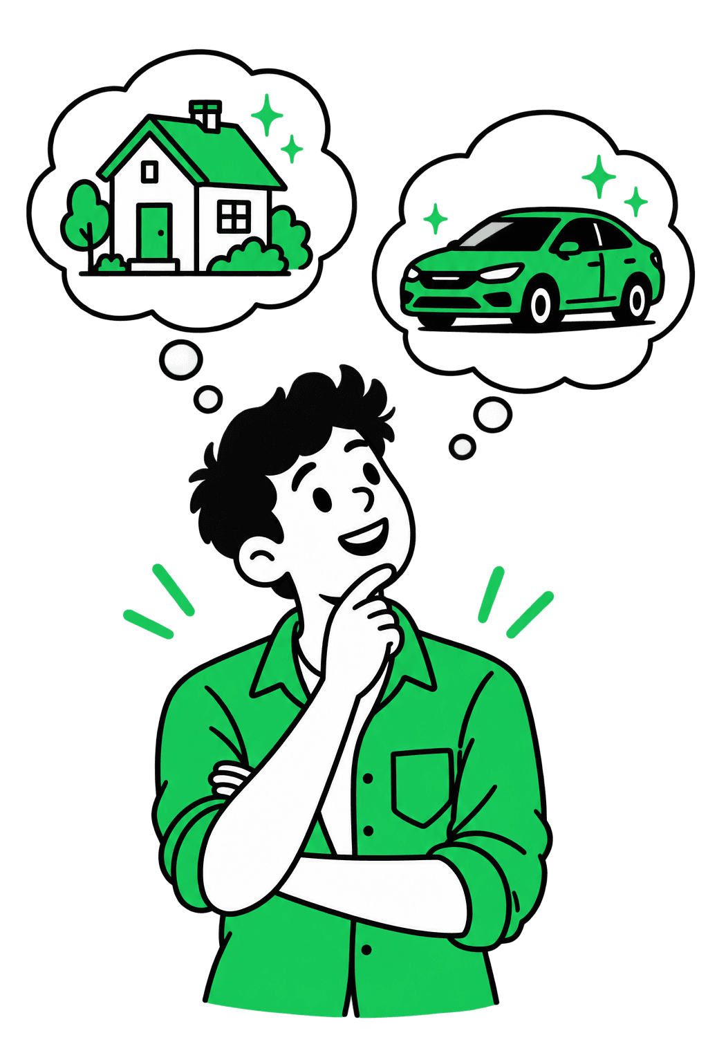 A person imagining a house and a car