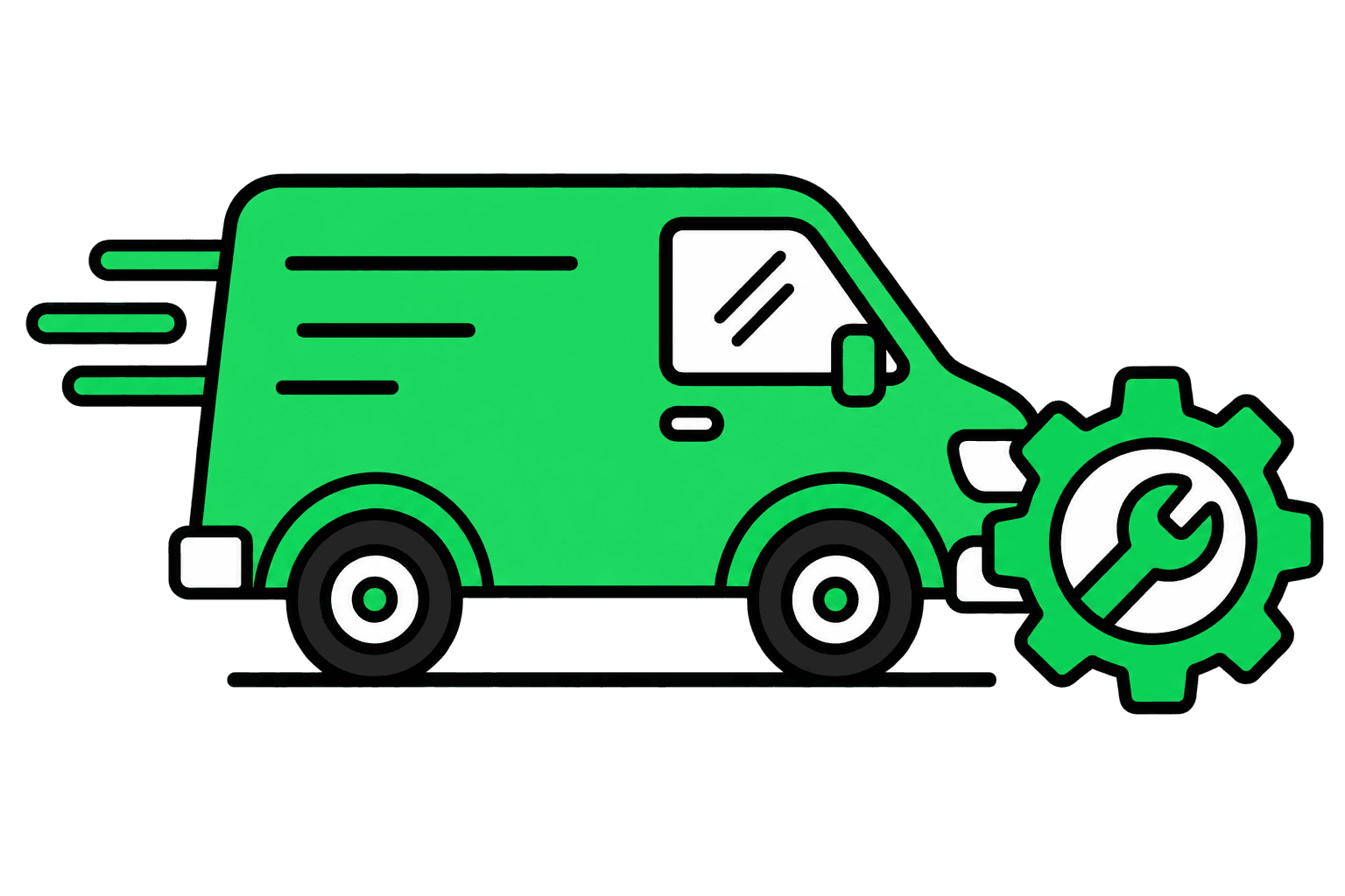 A delivery van beside a small machine