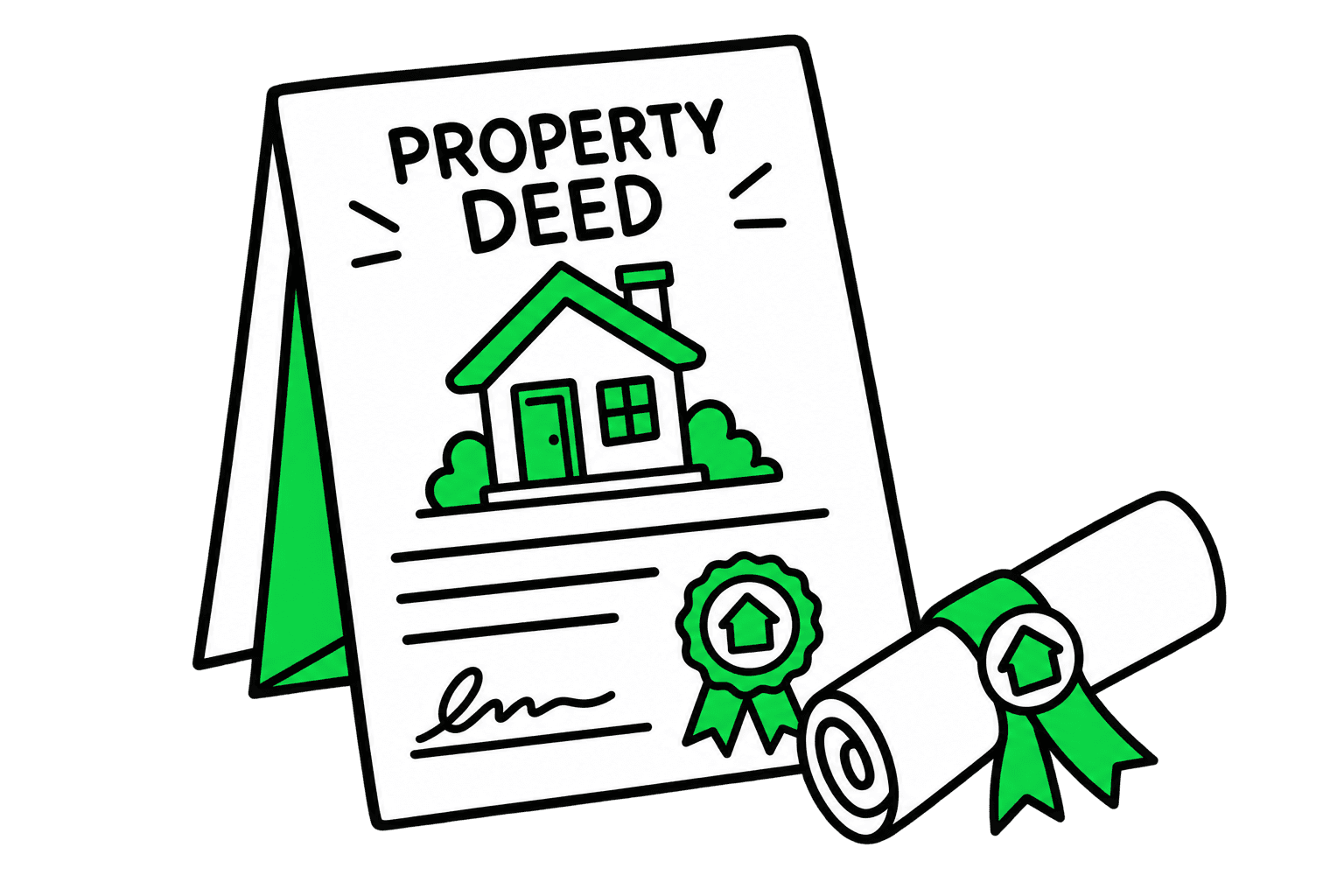Property documents with a small house on them