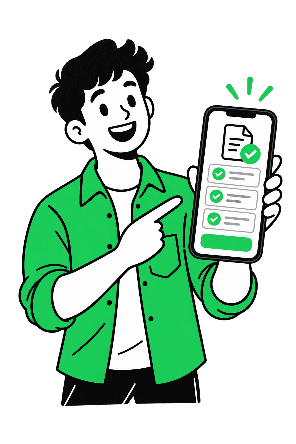 A person holding a phone showing a completed form